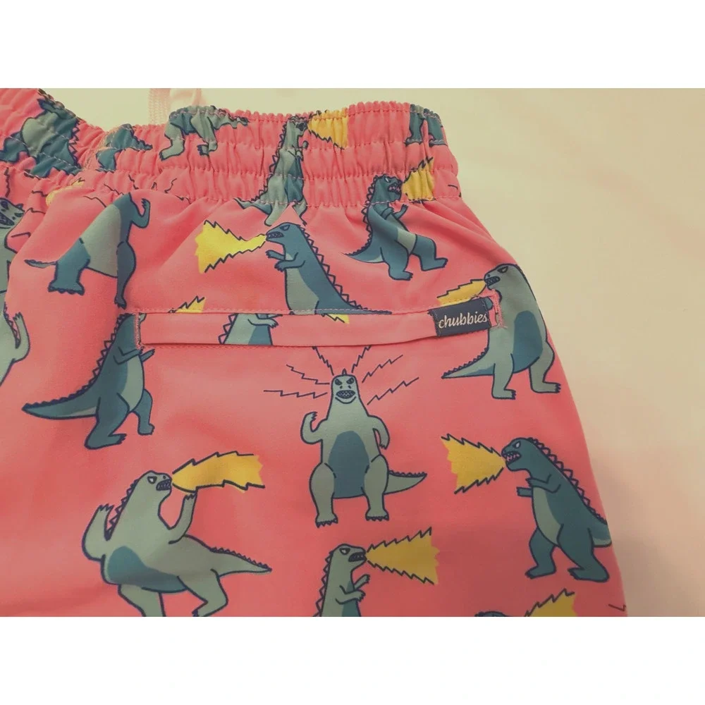 Chubbies The Dino Swim Trunks Lined Men’s size Medium in Pink Beach Summer Vacay